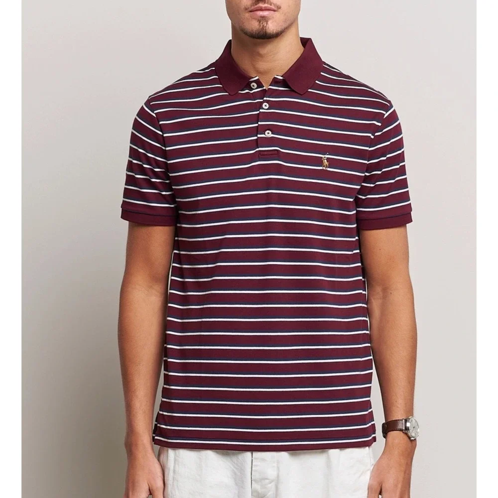 Polo Ralph Lauren Classic Fit Striped Soft Polo Shirt, Burgundy Navy, XXL